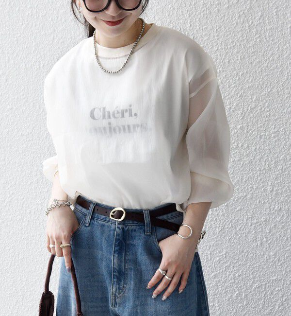 SHIPS any「〈手洗い可能〉シアー ワイド トップス  &times; フレンチ ロゴ TEE」|シャツ・ブラウス|