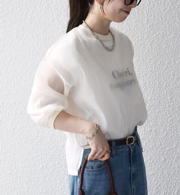 SHIPS any「〈手洗い可能〉シアー ワイド トップス  &times; フレンチ ロゴ TEE」|シャツ・ブラウス|