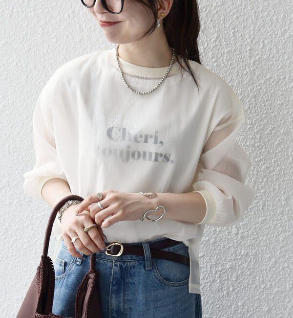 SHIPS any「〈手洗い可能〉シアー ワイド トップス  &times; フレンチ ロゴ TEE」|シャツ・ブラウス|