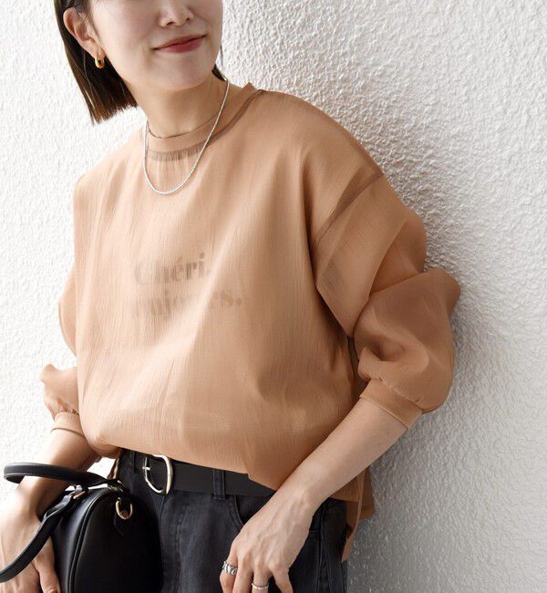 SHIPS any「〈手洗い可能〉シアー ワイド トップス  &times; フレンチ ロゴ TEE」|シャツ・ブラウス|キャメル