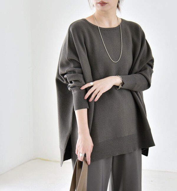 quaranciel「〈洗濯機可能〉ボートネック ワイド ニット プルオーバー 26AW」|ニット・セーター|グレー