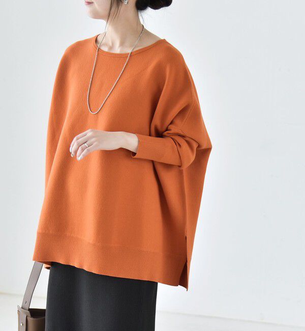 quaranciel「〈洗濯機可能〉ボートネック ワイド ニット プルオーバー 26AW」|ニット・セーター|オレンジ