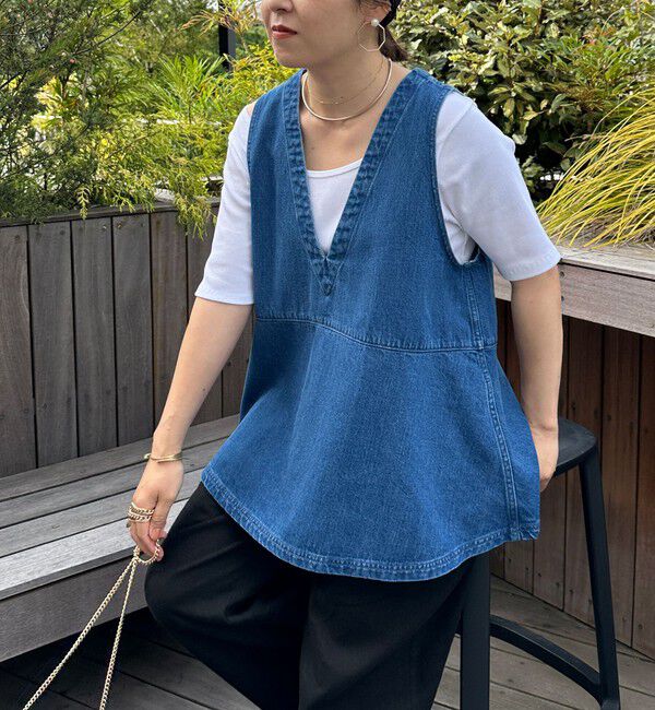 Rie Miller「【RM denim】ペプラムジレデニムブラウス」|シャツ・ブラウス|