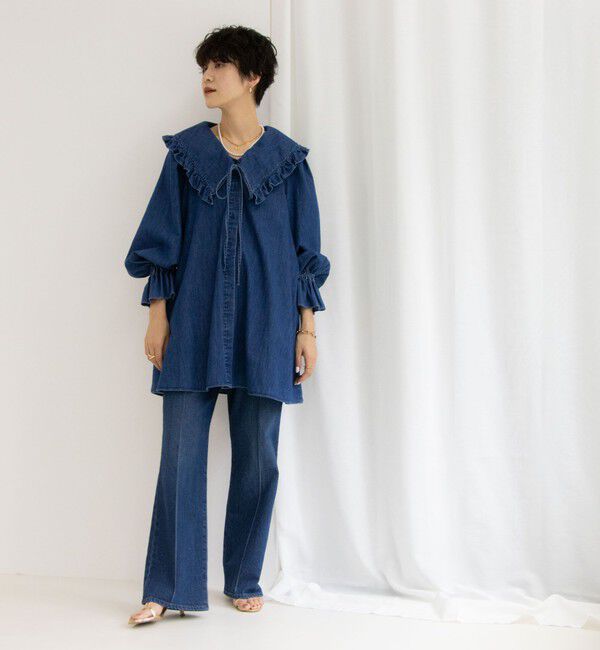 Rie Miller「【RM denim】ビッグカラー2WAYデニムブラウス」|シャツ・ブラウス|