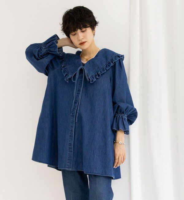 Rie Miller「【RM denim】ビッグカラー2WAYデニムブラウス」|シャツ・ブラウス|