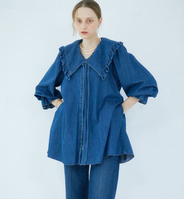Rie Miller「【RM denim】ビッグカラー2WAYデニムブラウス」|シャツ・ブラウス|