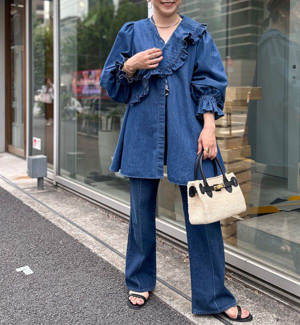 Rie Miller「【RM denim】ビッグカラー2WAYデニムブラウス」|シャツ・ブラウス|
