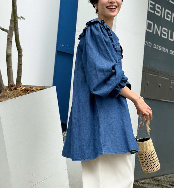 Rie Miller「【RM denim】ビッグカラー2WAYデニムブラウス」|シャツ・ブラウス|