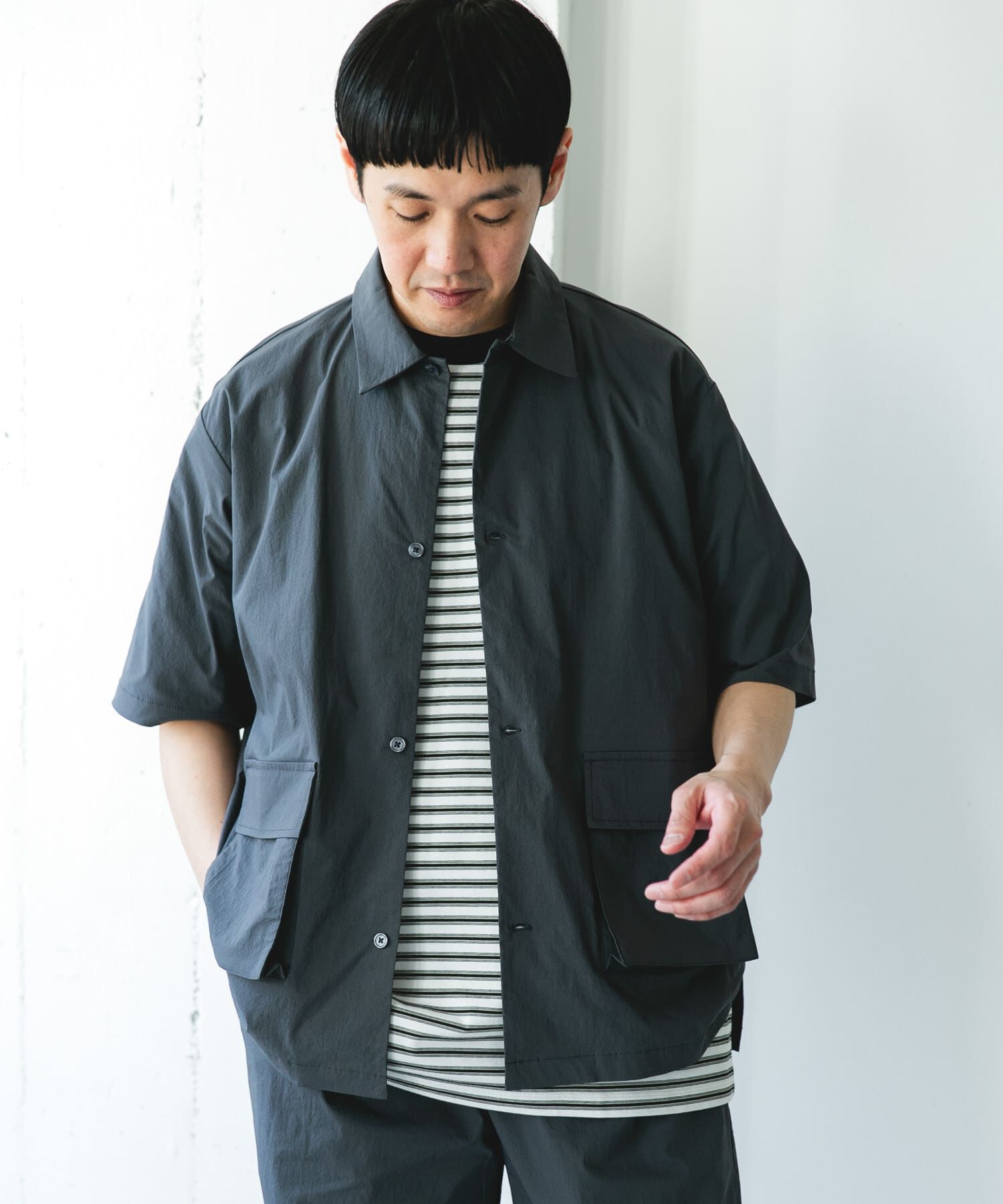 URBAN RESEARCH DOORS「『UVｶｯﾄ/接触冷感/吸水速乾』ｽﾄﾚｯﾁｸﾛｽ ﾋﾞｯｸﾞﾎﾟｹｯﾄ  」|シャツ・ブラウス|