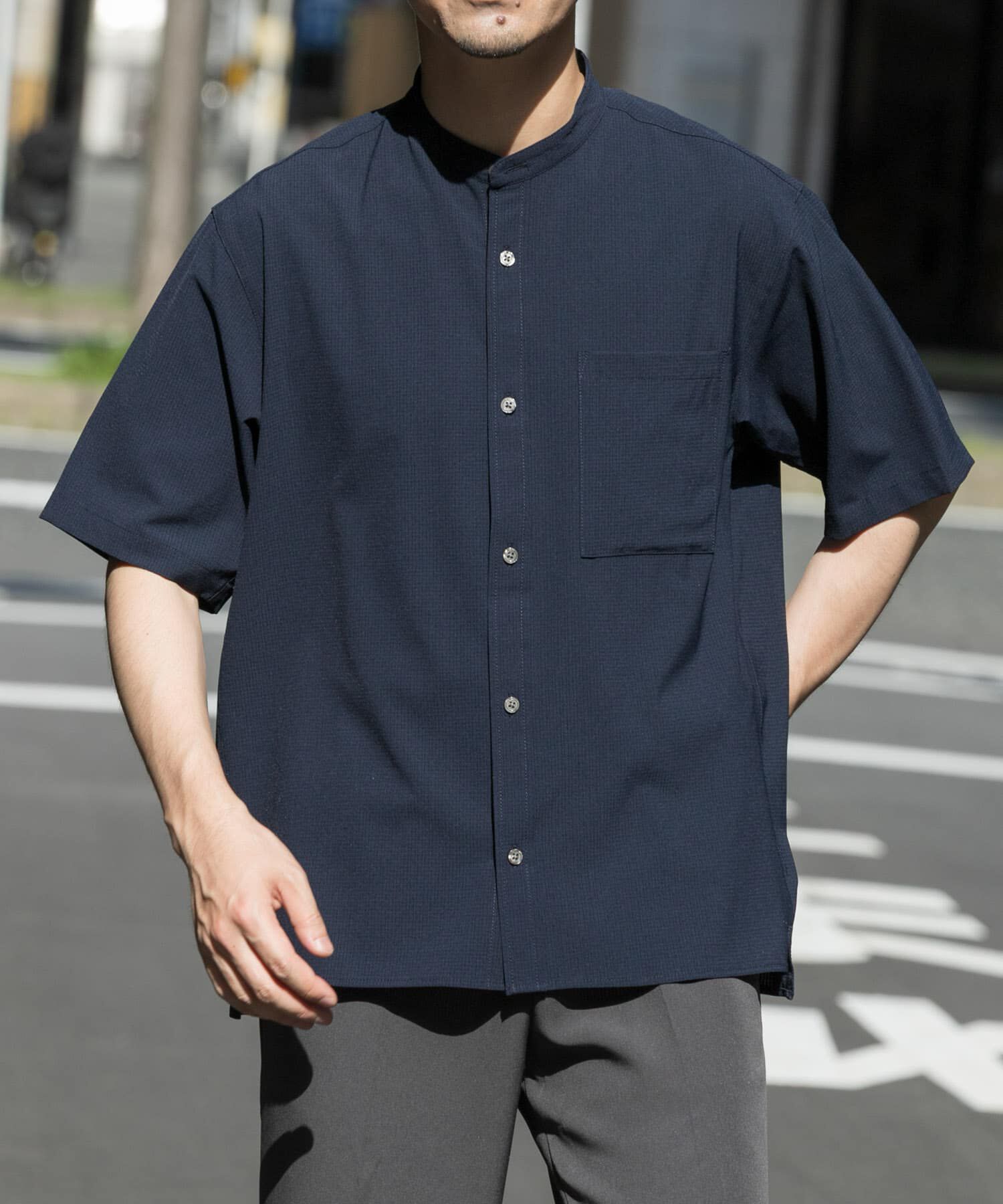 URBAN RESEARCH ROSSO「『WEB限定』『XLサイズあり』『吸水速乾』Air Stretch バンドカラーシャツ」|シャツ・ブラウス|