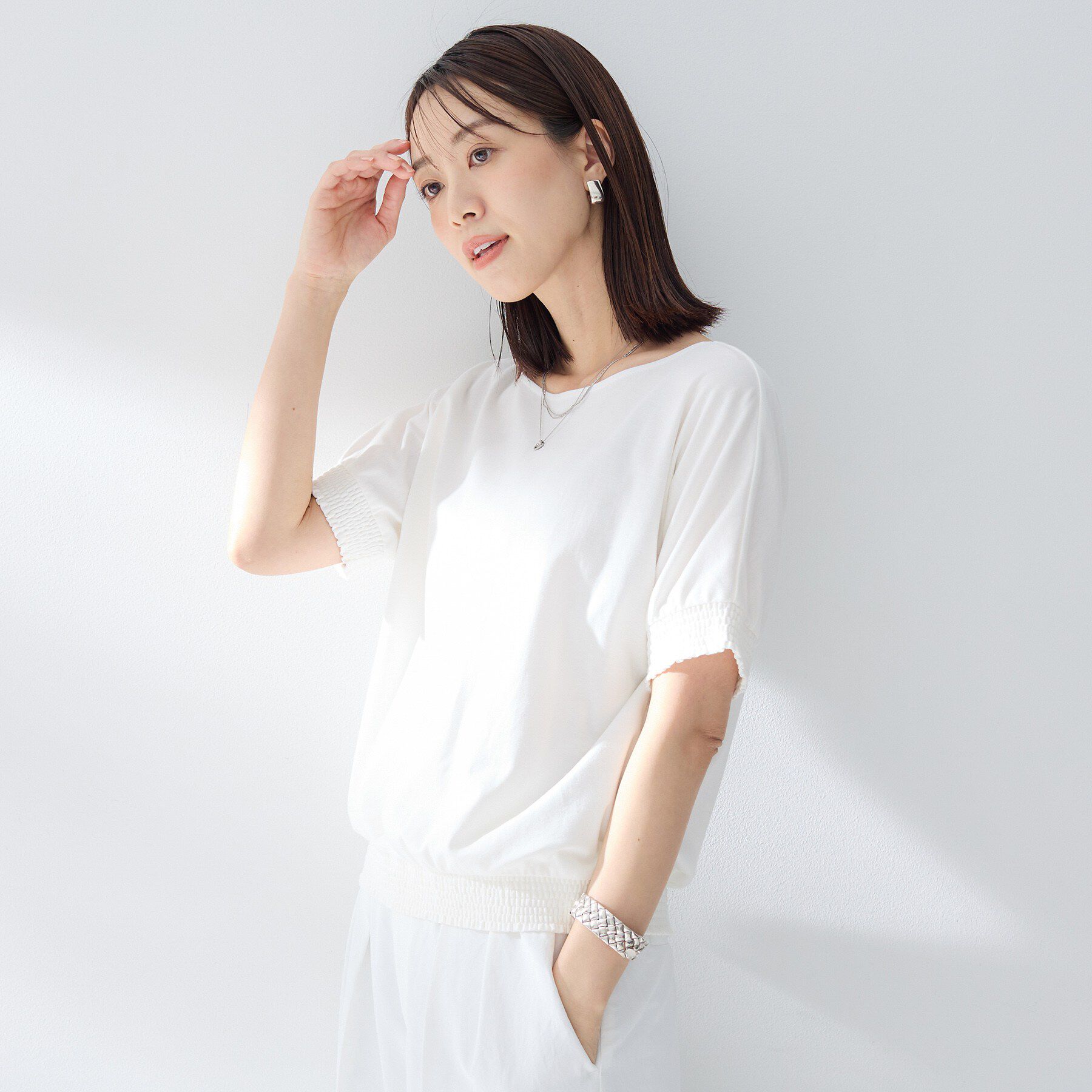 UNTITLED「【接触冷感/汗染み防止/吸水速乾/UVカット】シャーリングプルオーバー」|Tシャツ・カットソー|オフホワイト(003