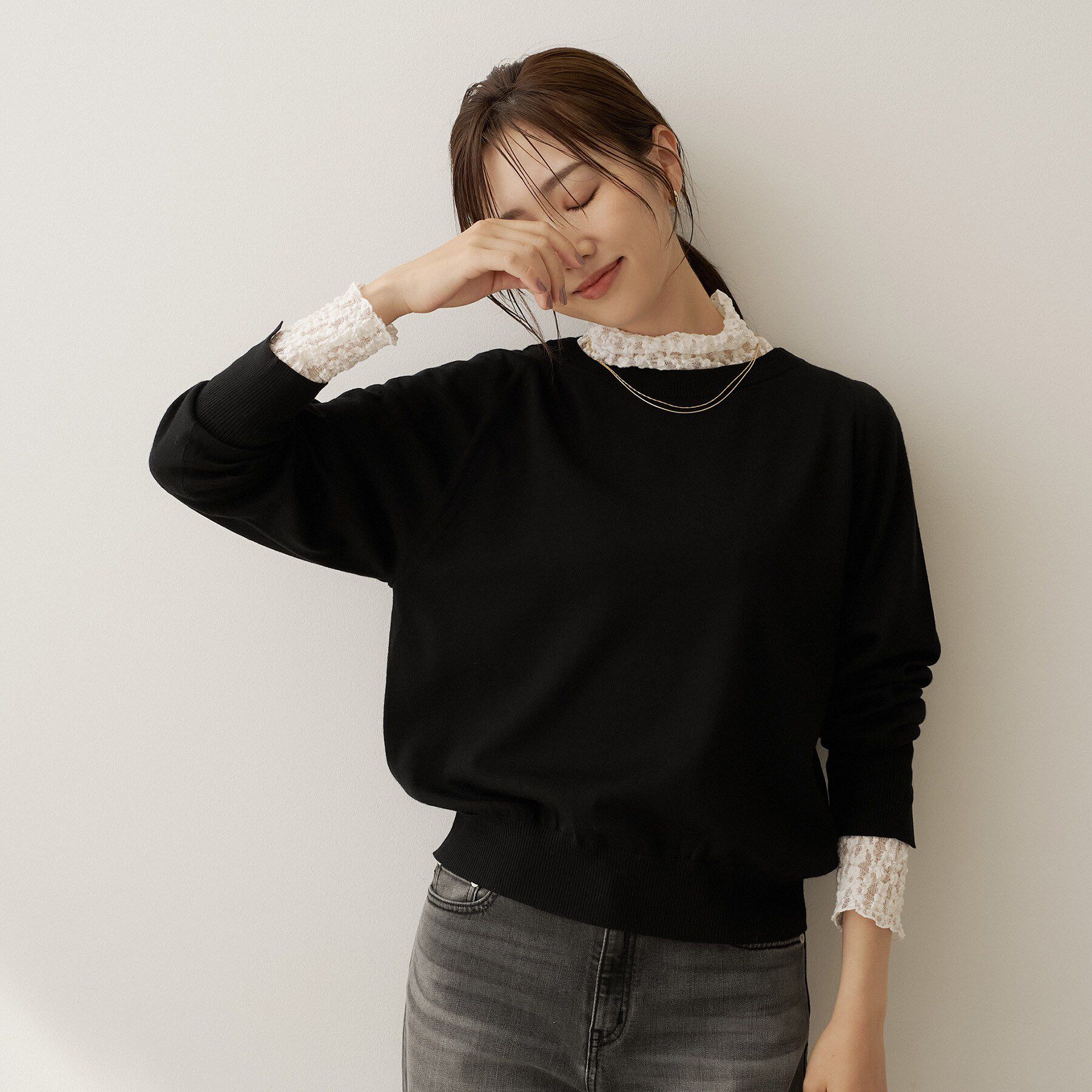 UNTITLED「【アンサンブル可能/オンオフ使える】シルクウールカシミヤプルオーバー」|ニット・セーター|ブラック(019)