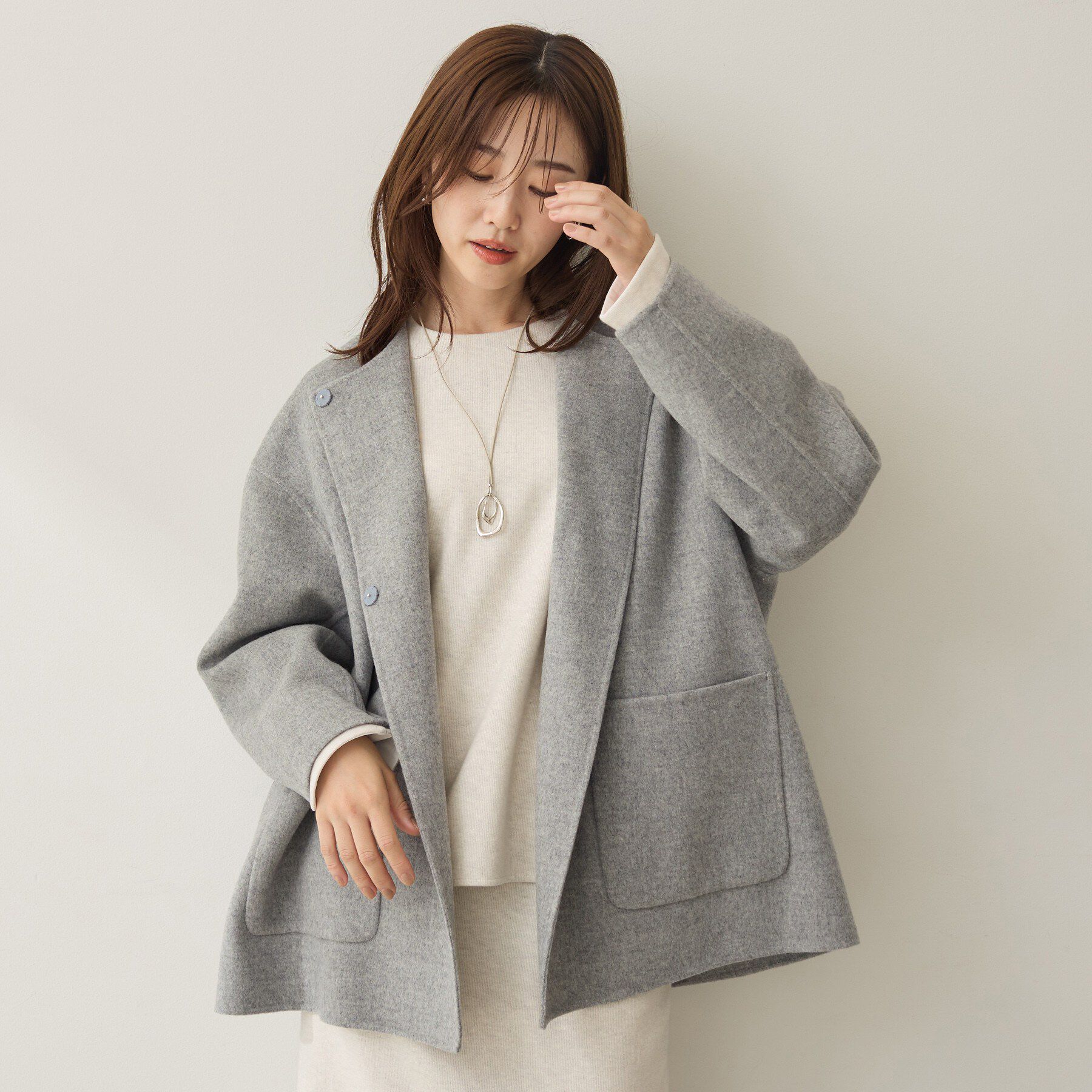 UNTITLED「【マフラー付き/ゆったり】リバーコート」|ノーカラーコート|