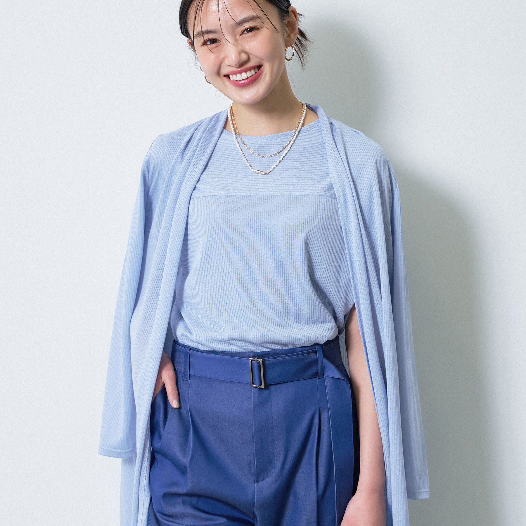 INDIVI「【洗える／アンサンブル可能】シアースストライプトップス」|Tシャツ・カットソー|