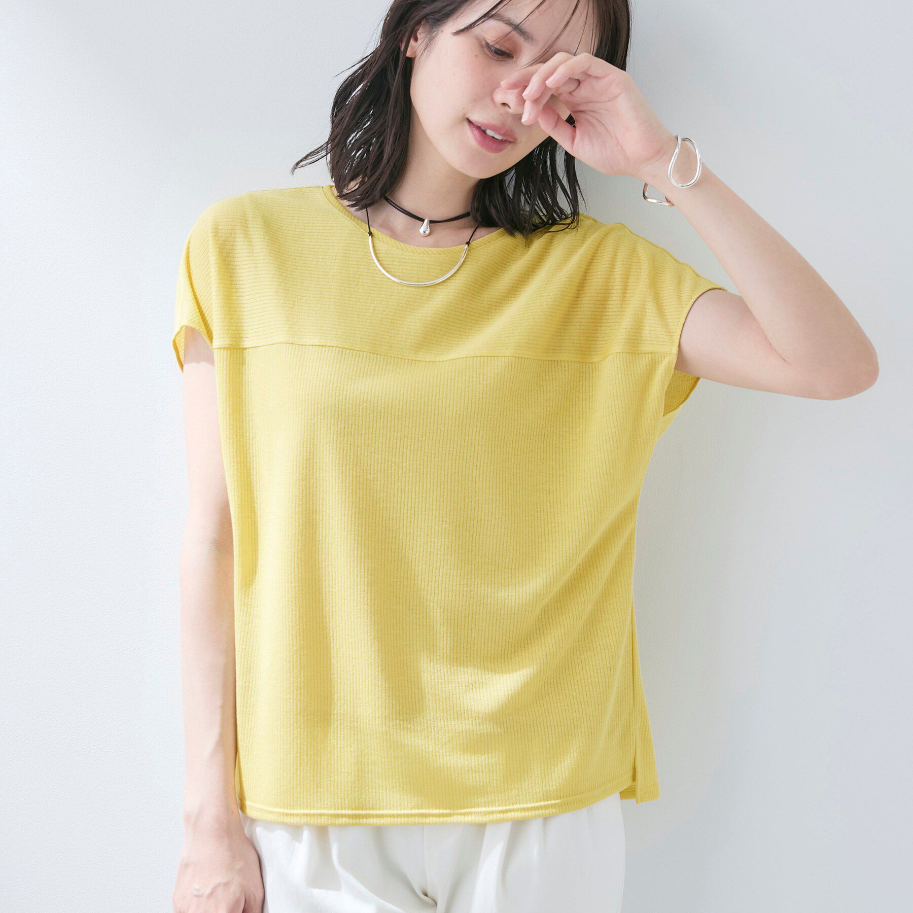 INDIVI「【洗える／アンサンブル可能】シアースストライプトップス」|Tシャツ・カットソー|イエロー(031)