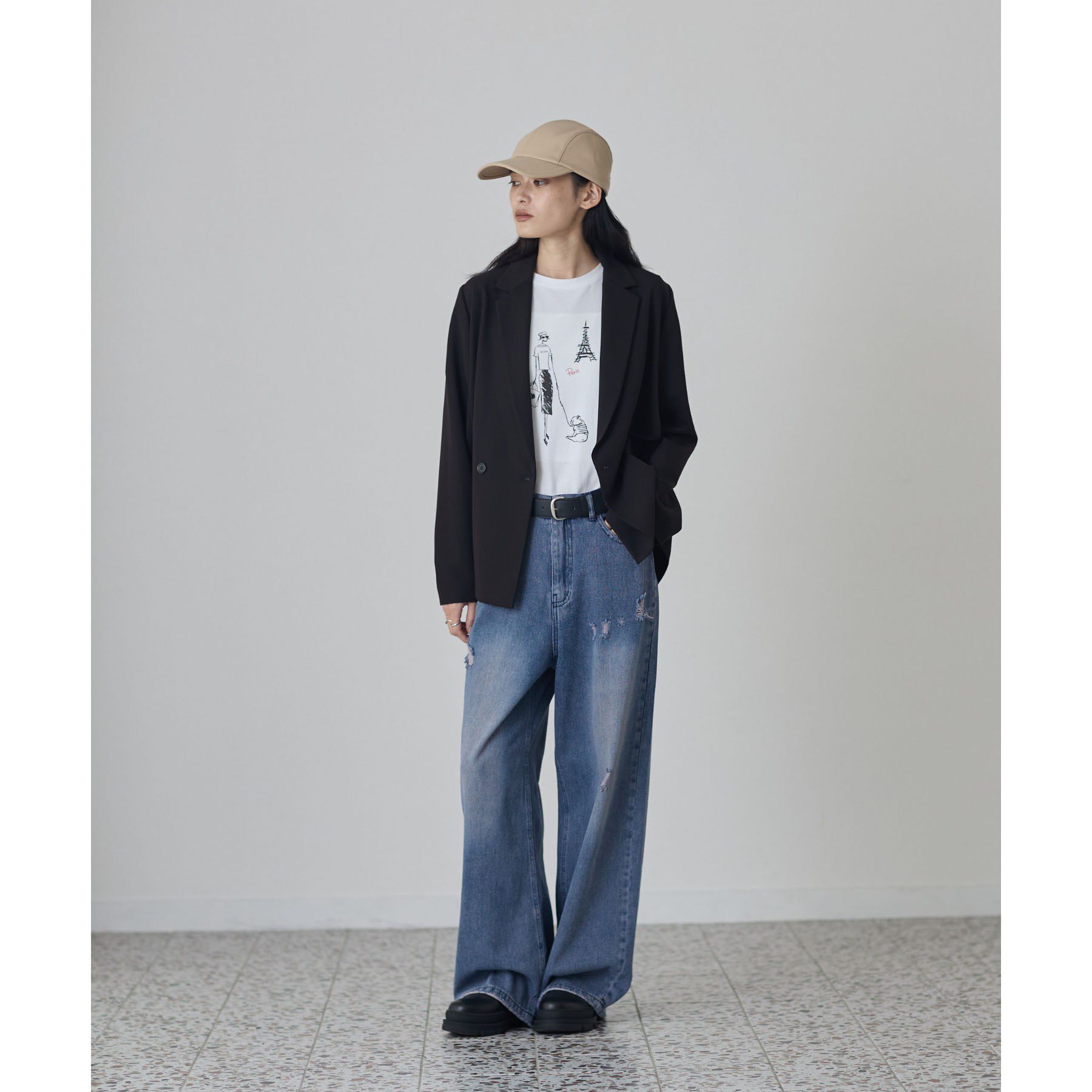 GALLEST「Comfy Set Up｜ダブルブレストイージージャケット【LIVE紹介／上枝みどりさん着用／セット」|テーラードジャケット|