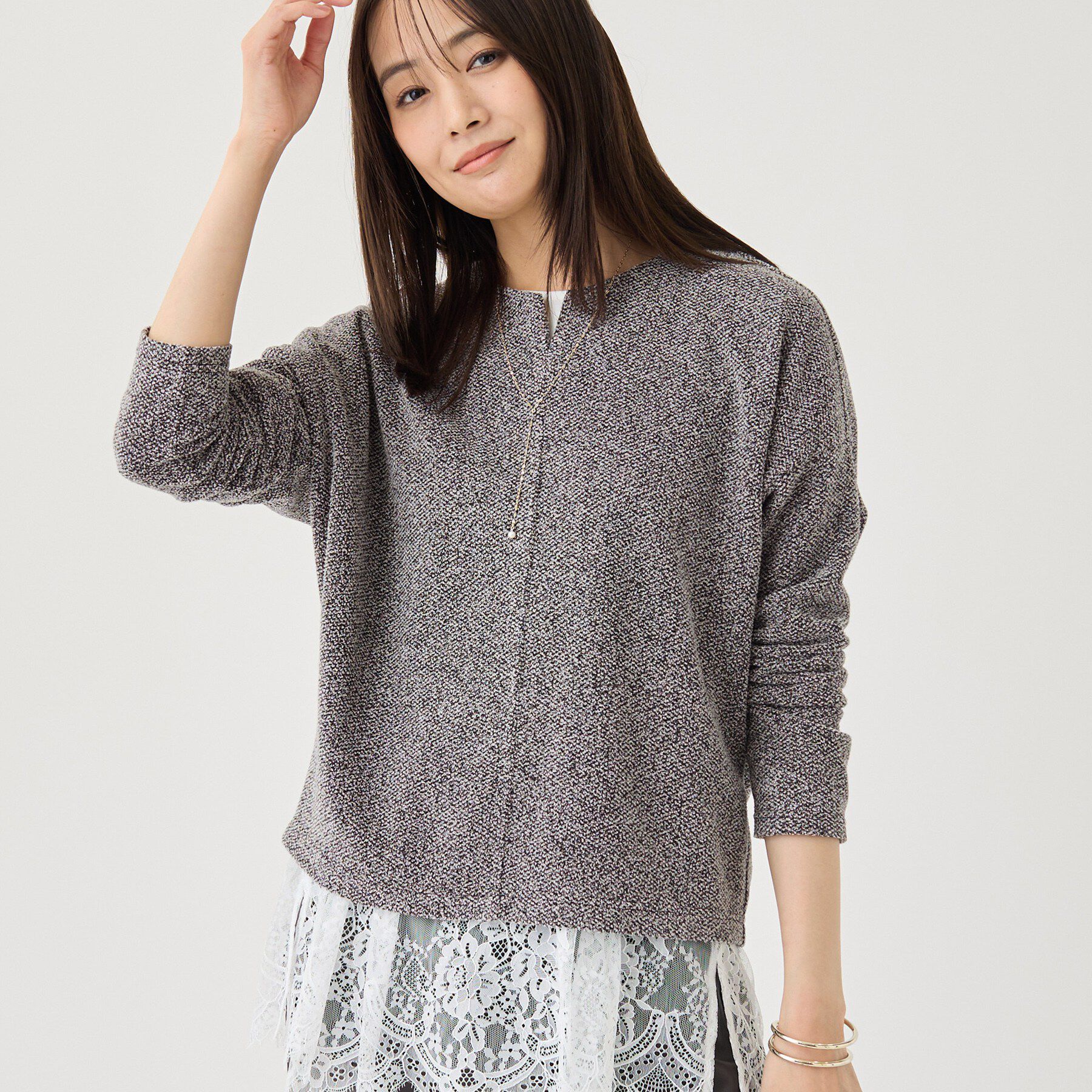 INDIVI「【風合い柔らか／SETUP可】ブークレ起毛ジャージトップス」|Tシャツ・カットソー|