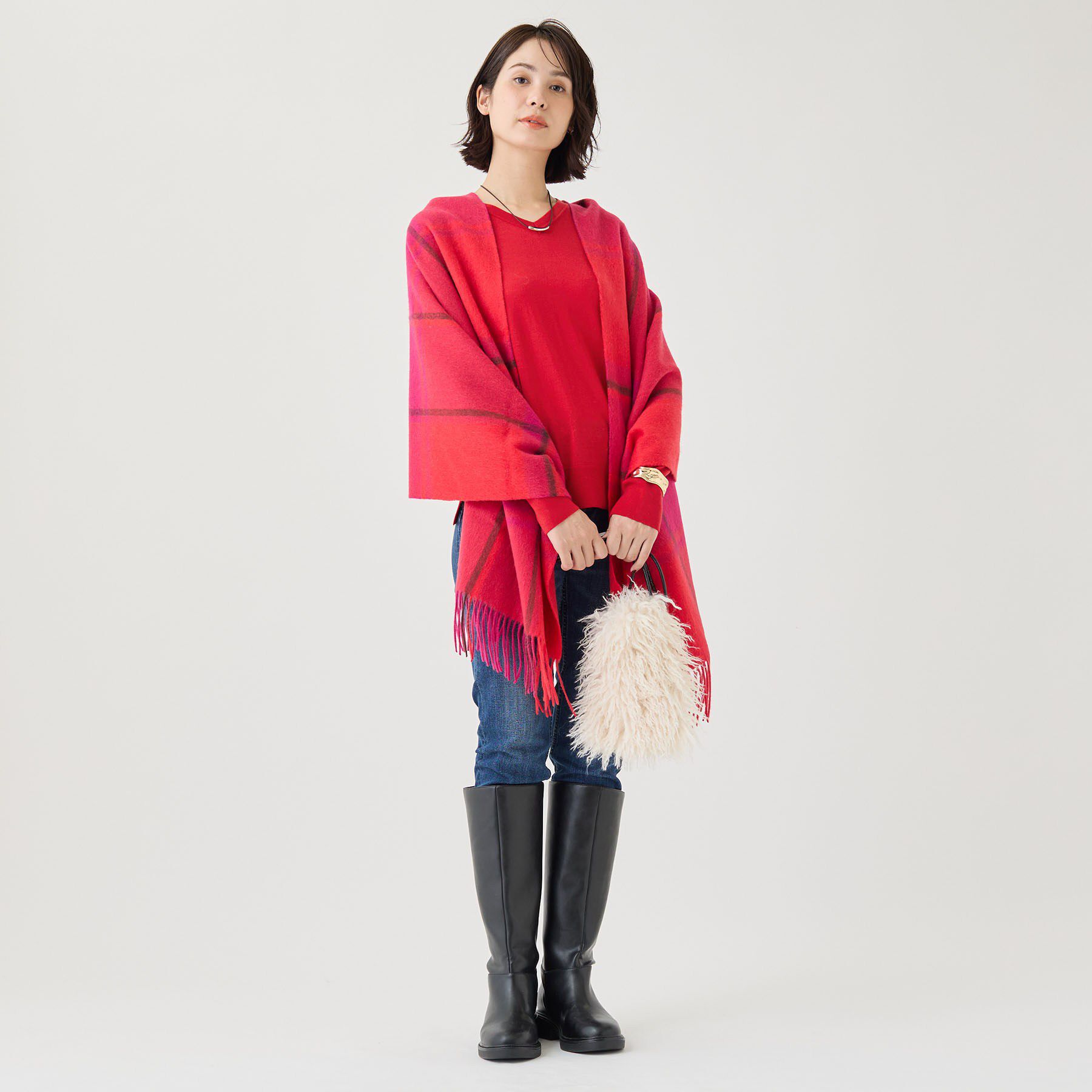 INDIVI「【上品な光沢感】エクストラファインウールVネックニット」|ニット・セーター|