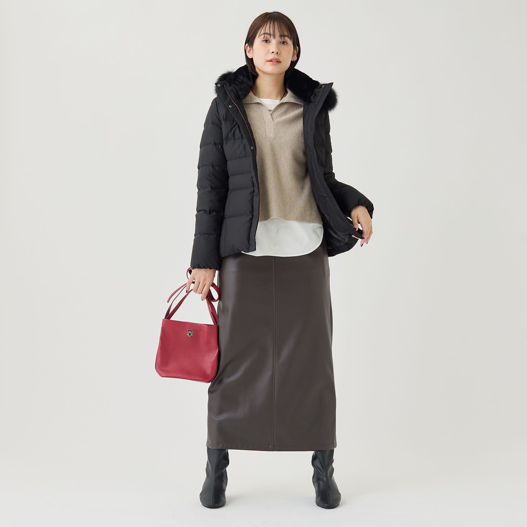 INDIVI「【ウール混／クロップド丈】畦編みスキッパー衿ニット」|ニット・セーター|