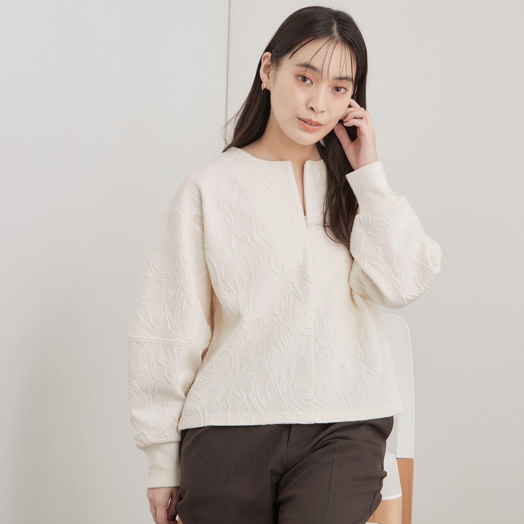 OPAQUE.CLIP「ふくれジャカードプルオーバー／セットアップ可【洗濯機OK】」|Tシャツ・カットソー|