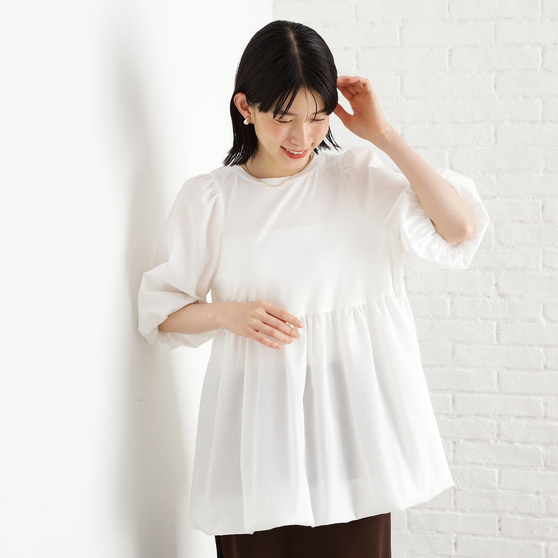 THE SHOP TK「バルーンスリーブペプラムチュニック【洗える】」|Tシャツ・カットソー|