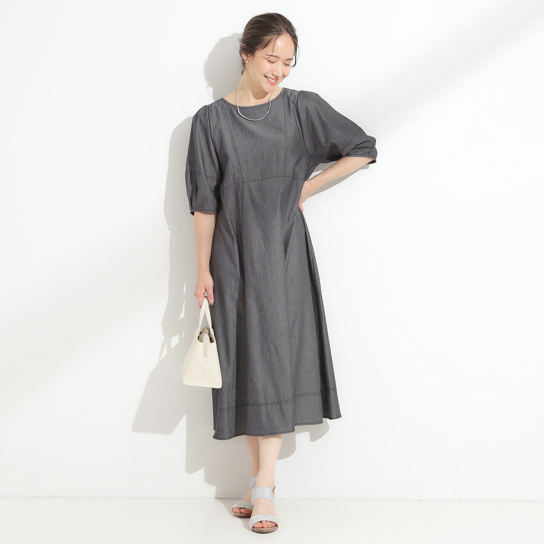 SHOO･LA･RUE「【S-LL】配色ステッチがアクセント デニムワンピース」|ワンピース|