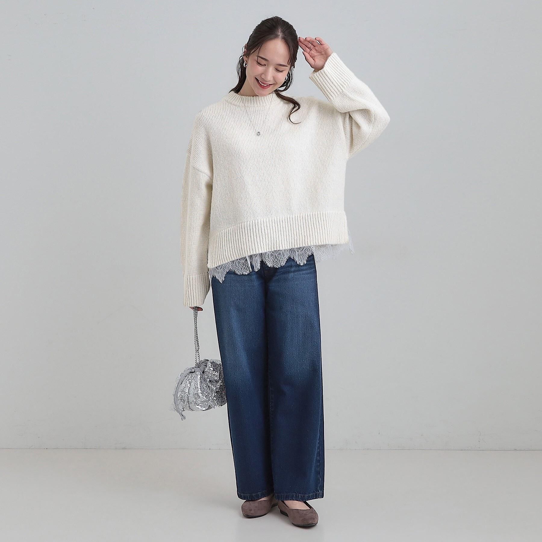 SHOO･LA･RUE「【高レビュー/S-LL】脚のラインを拾いにくい デニムワイドパンツ」|デニム|