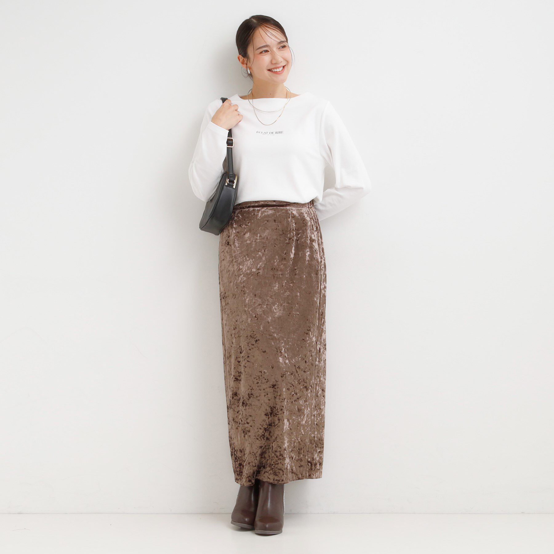 SHOO･LA･RUE「【S-LL】美しく見せる ボートネックロンT」|Tシャツ・カットソー|