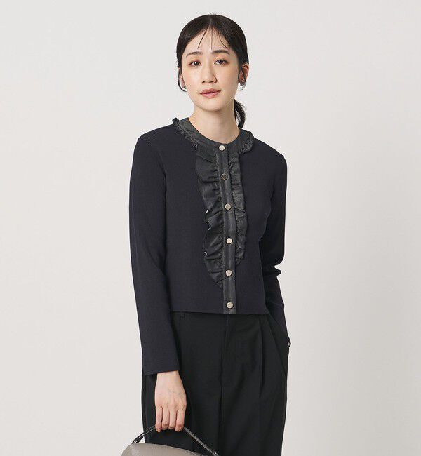 UNITED ARROWS「デニムライク フリル カーディガン ‐ウォッシャブル‐」|カーディガン|NAVY