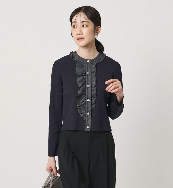 UNITED ARROWS「デニムライク フリル カーディガン ‐ウォッシャブル‐」|カーディガン|