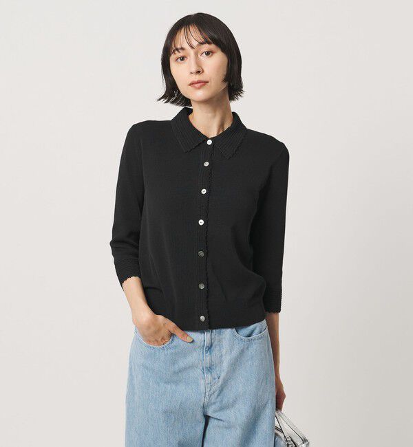 UNITED ARROWS「クロシェ ポロカーディガン ‐ウォッシャブル‐」|カーディガン|BLACK