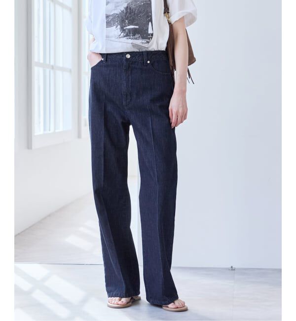 U by SPICK&SPAN「《WEB限定 / 追加》ハイライズストレートデニム」|デニム|ネイビー