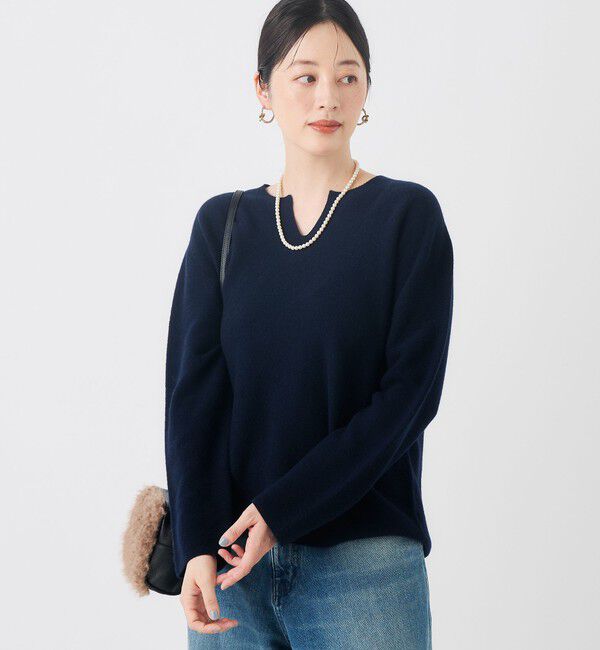 NOLLEY'S「ウォッシャブルカールカールキーネックプルオーバー」|ニット・セーター|ネイビー
