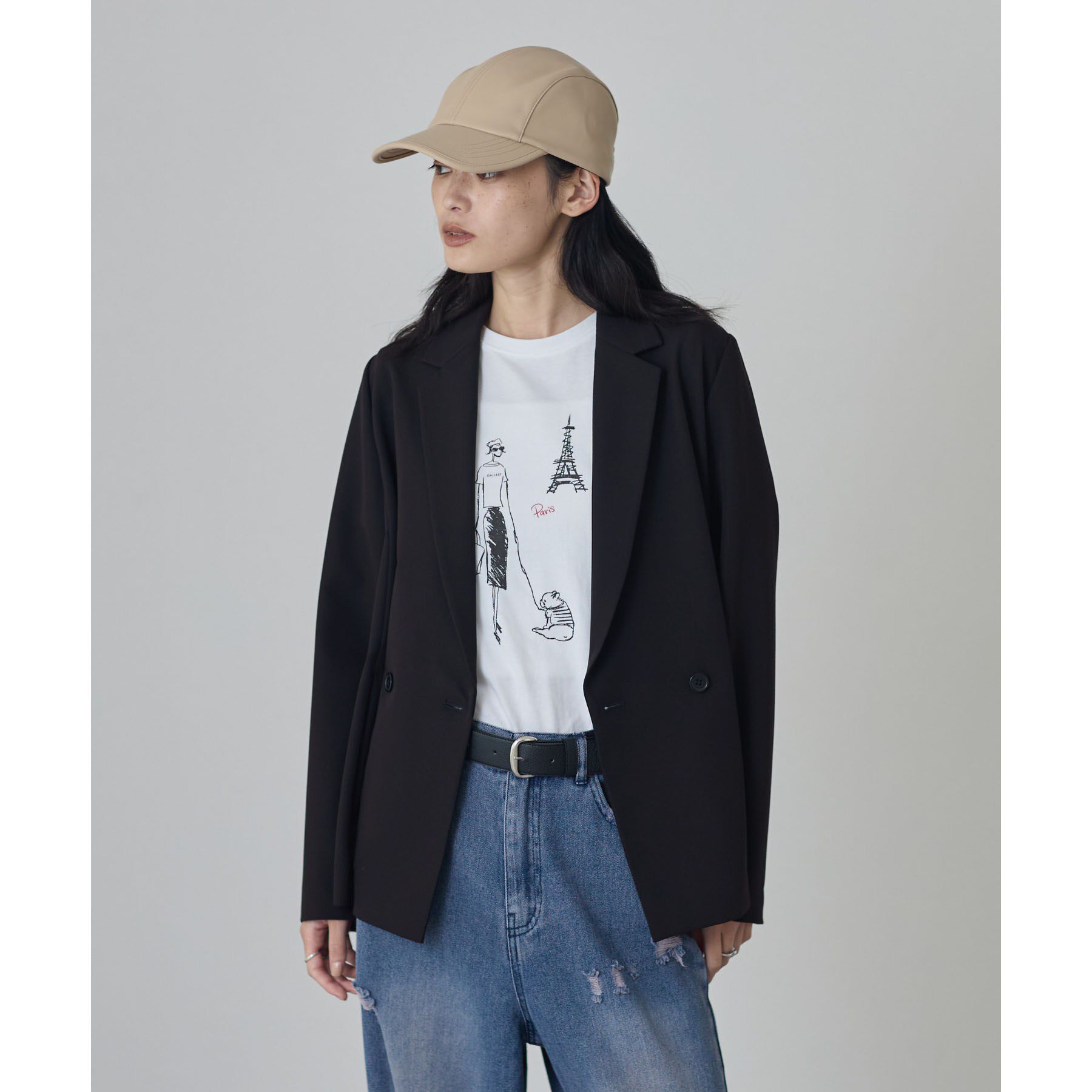 GALLEST「Comfy Set Up｜ダブルブレストイージージャケット【LIVE紹介／上枝みどりさん着用／セット」|テーラードジャケット|