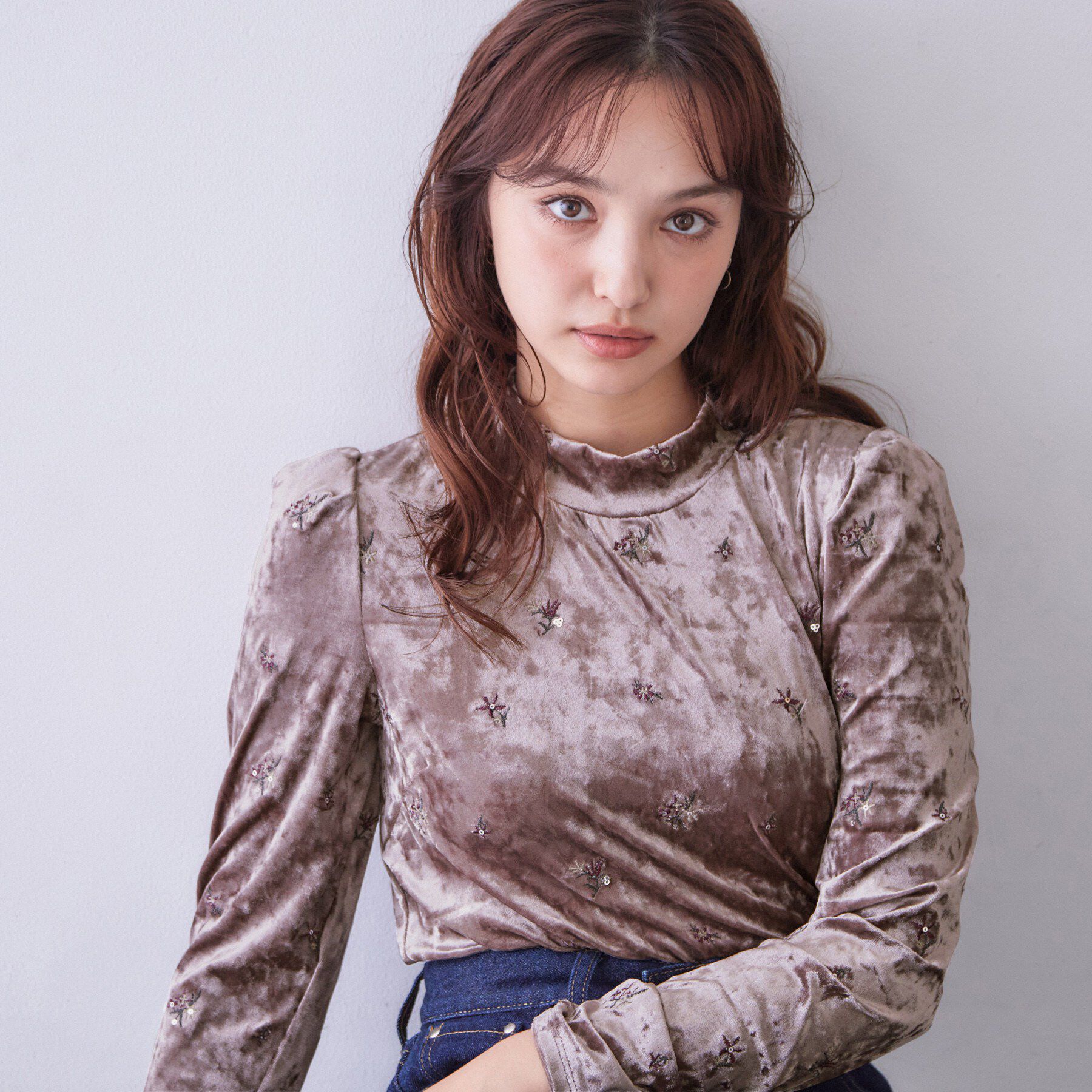 index「ベロア刺繍ハイネックトップス【洗濯機OK】」|Tシャツ・カットソー|