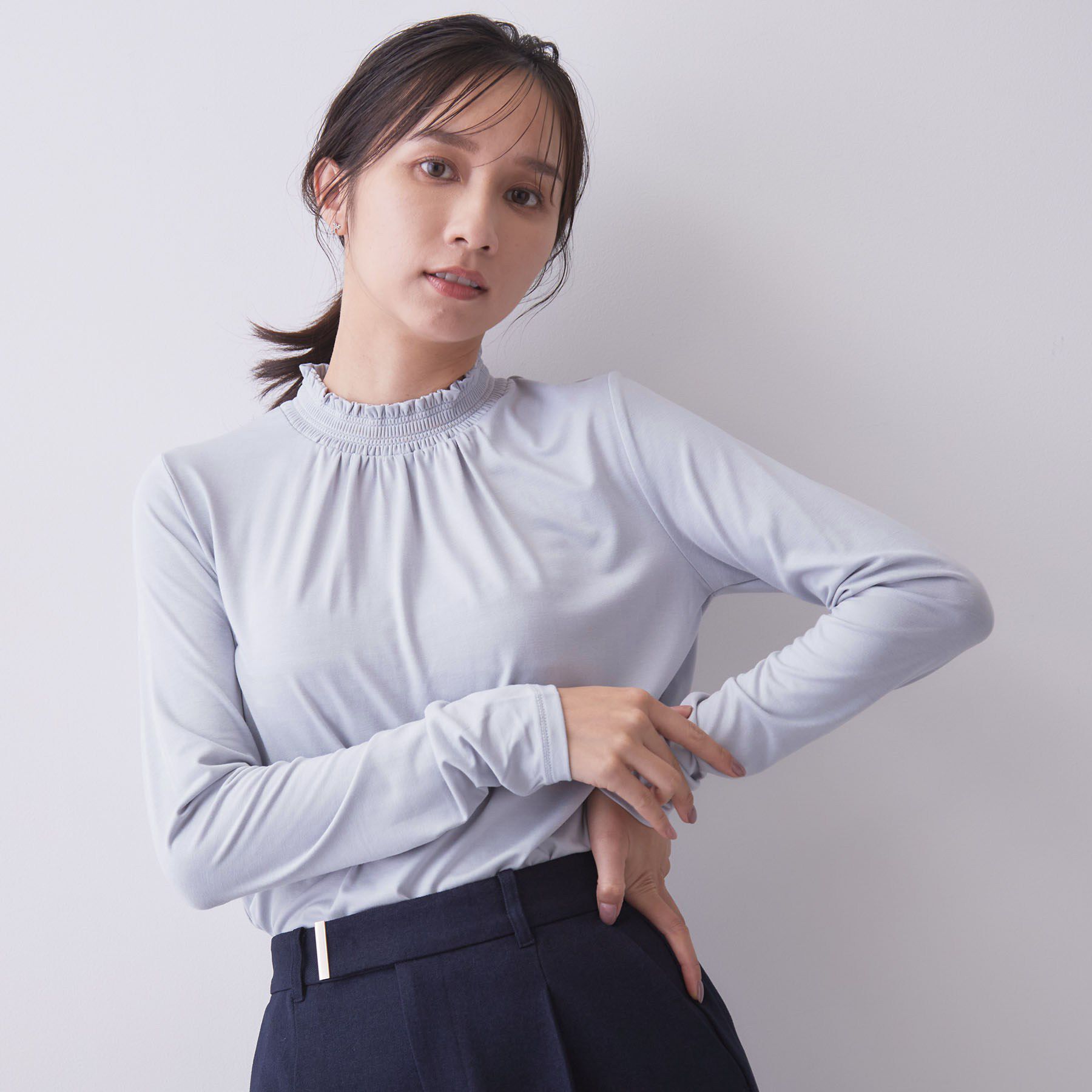index「【吸湿発熱／S-3L】シャーリングインナー《洗濯機OK／抗菌防臭》」|Tシャツ・カットソー|サックスブルー(09