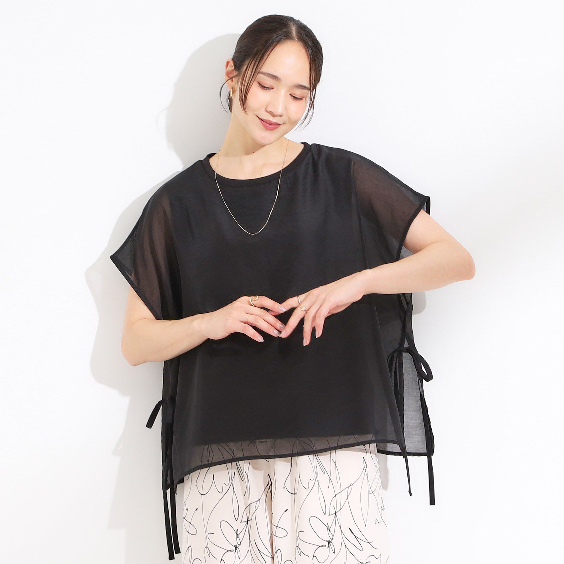 SHOO･LA･RUE「【洗える/S-LL】上品なシアー感 レイヤード風トップス」|シャツ・ブラウス|