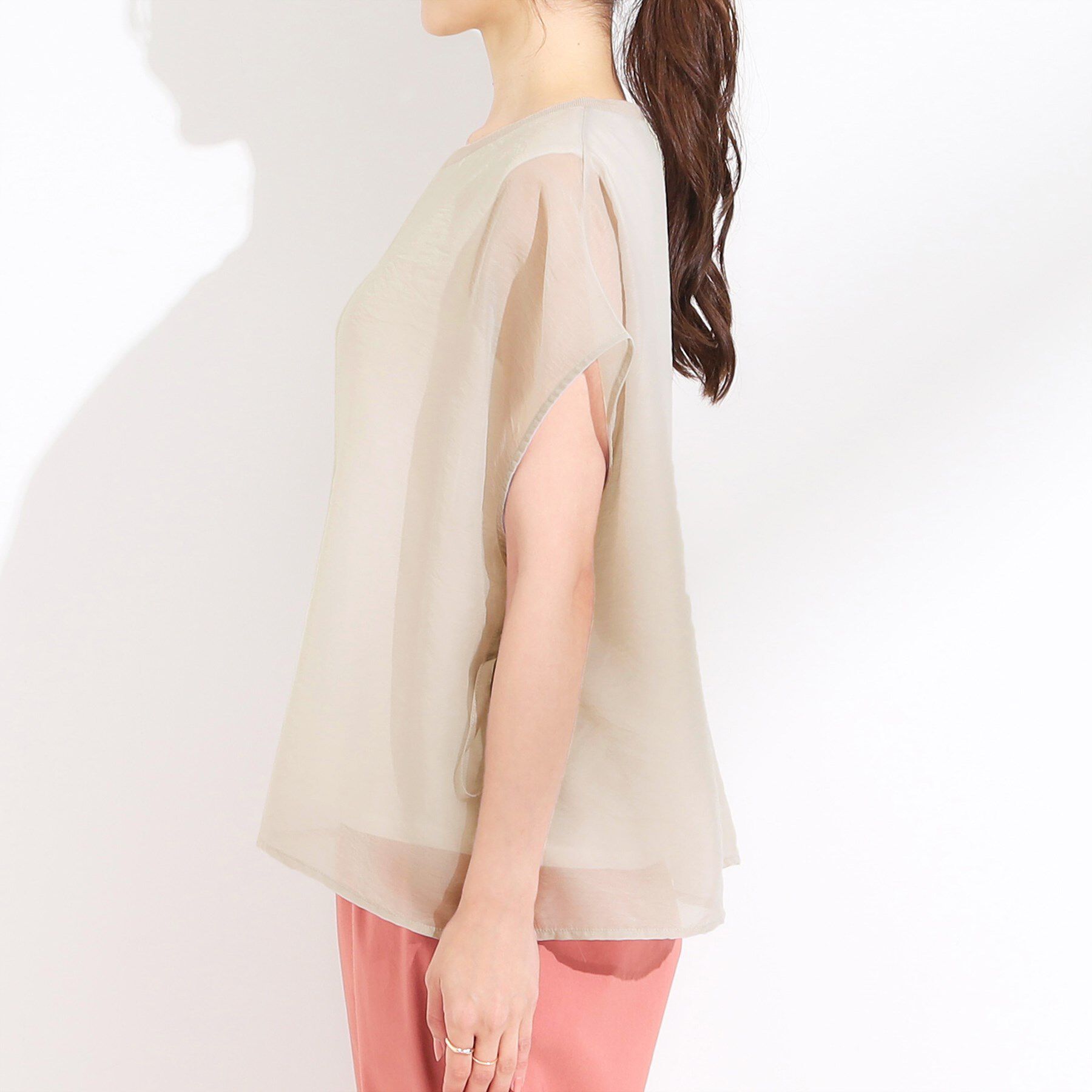 SHOO･LA･RUE「【洗える/S-LL】上品なシアー感 レイヤード風トップス」|シャツ・ブラウス|