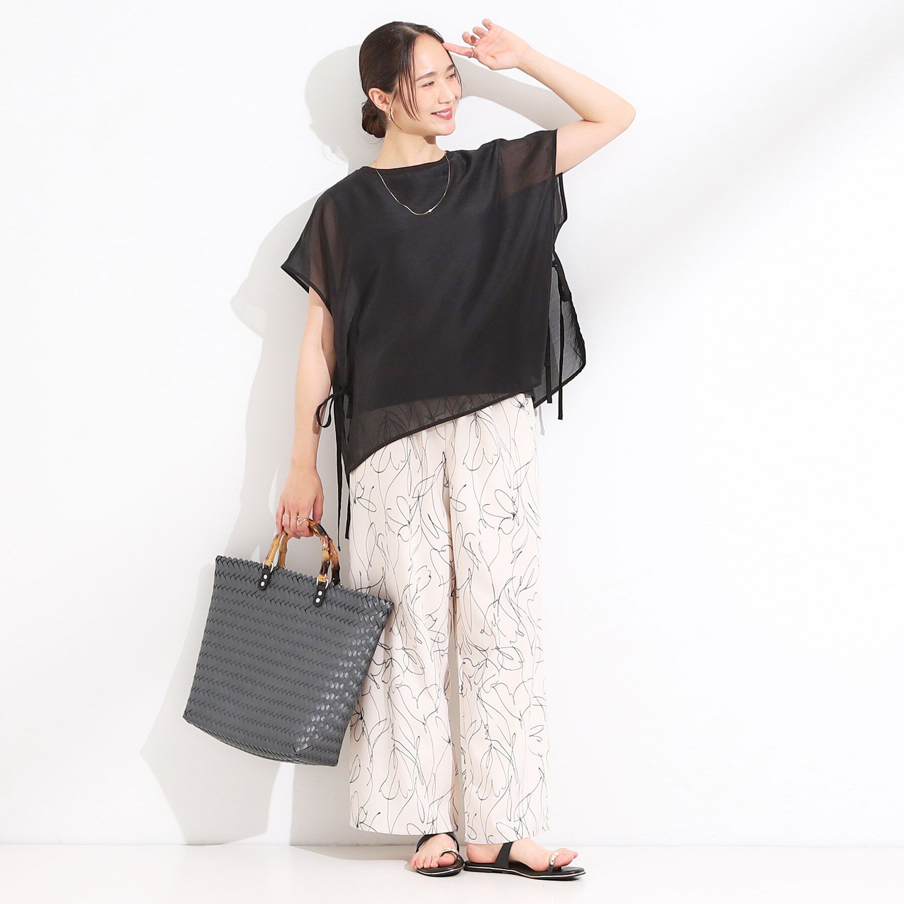 SHOO･LA･RUE「【洗える/S-LL】上品なシアー感 レイヤード風トップス」|シャツ・ブラウス|