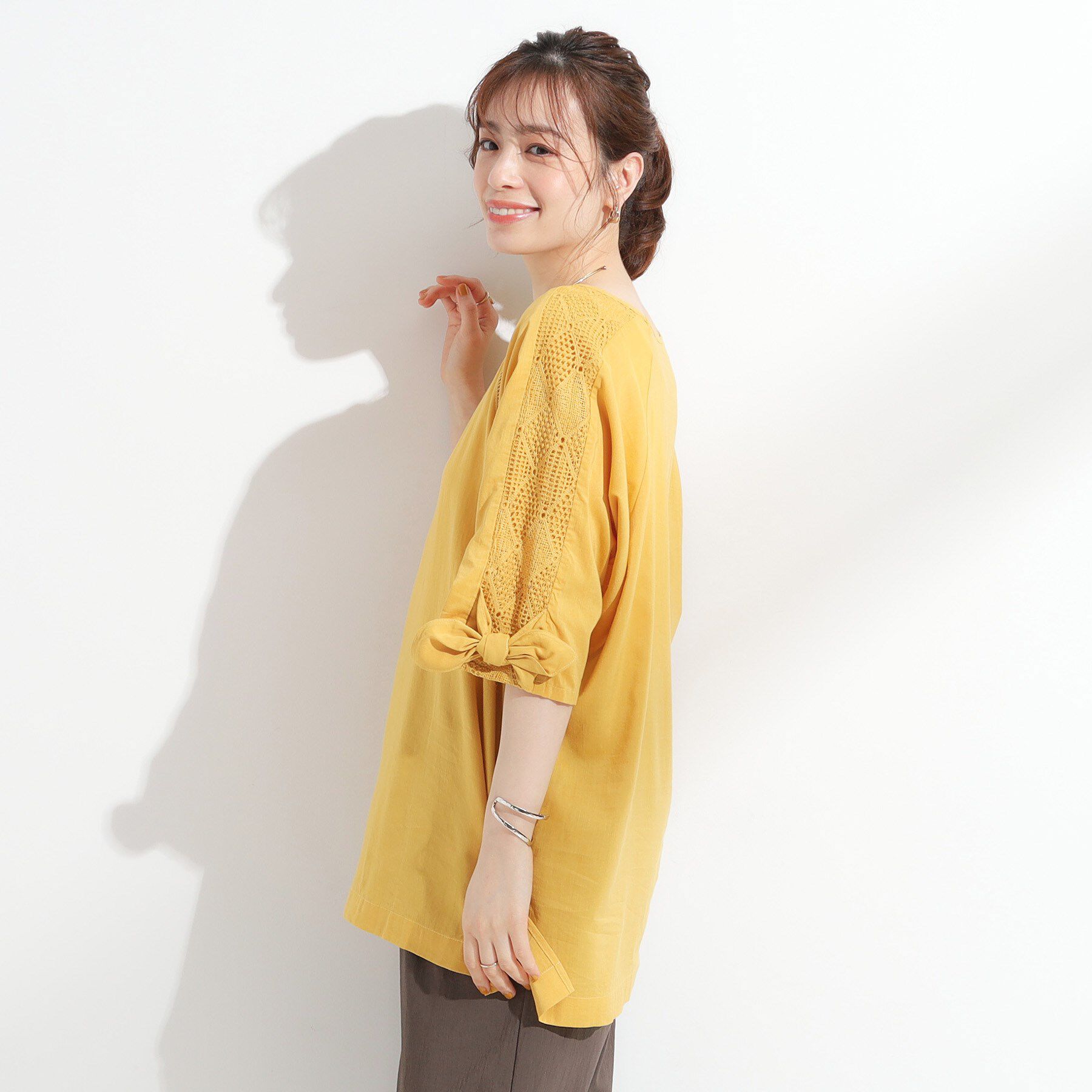 SHOO･LA･RUE「【S-LL】お袖デザインが華やか はしごレースチュニック」|チュニック|