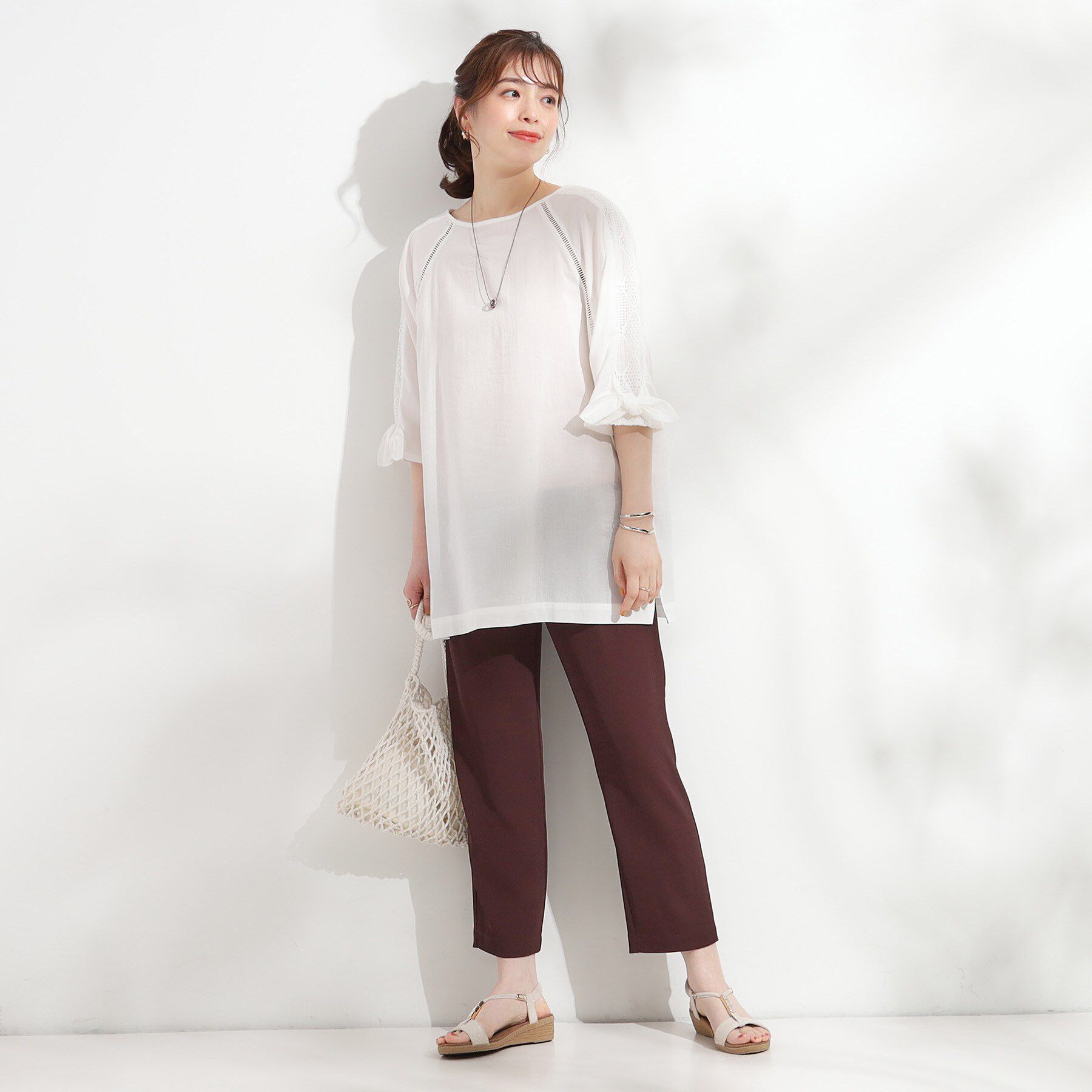 SHOO･LA･RUE「【S-LL】お袖デザインが華やか はしごレースチュニック」|チュニック|