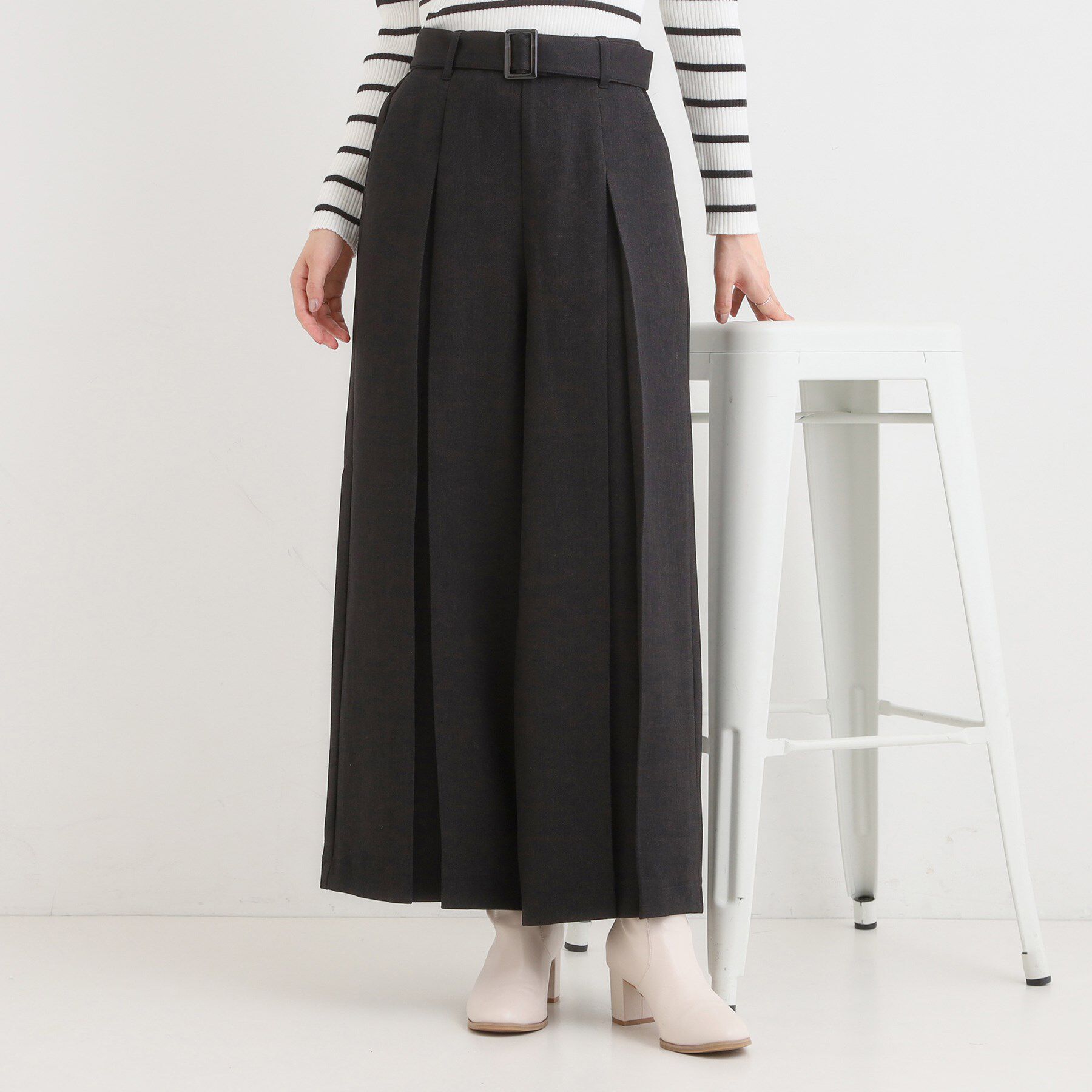 SHOO･LA･RUE「【着丈選べる/S-LL】スタイルアップが叶う ベルト付きワイドパンツ」|その他|ブラック(019)