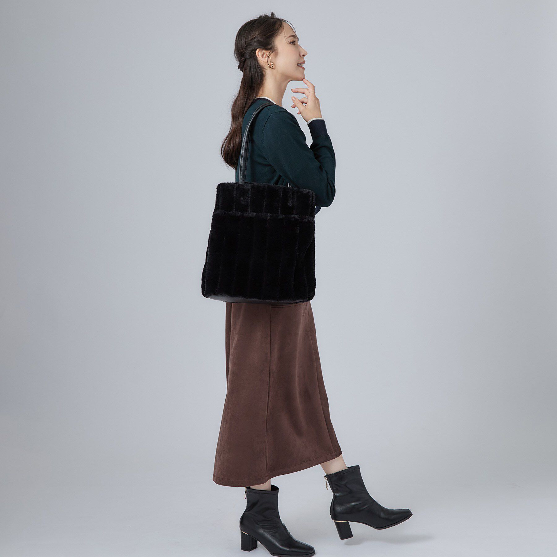 SHOO･LA･RUE「【A4】ストライプフェイクファートートバッグ」|トートバッグ|