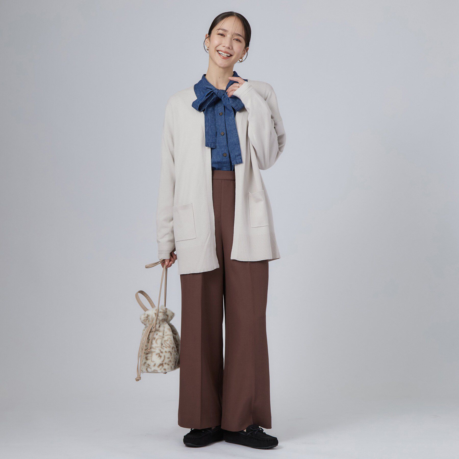 SHOO･LA･RUE「【体型カバー/洗濯機可/ポケット付き】ゆるシルエット もちもち ボタンレスカーディガン」|カーディガン|