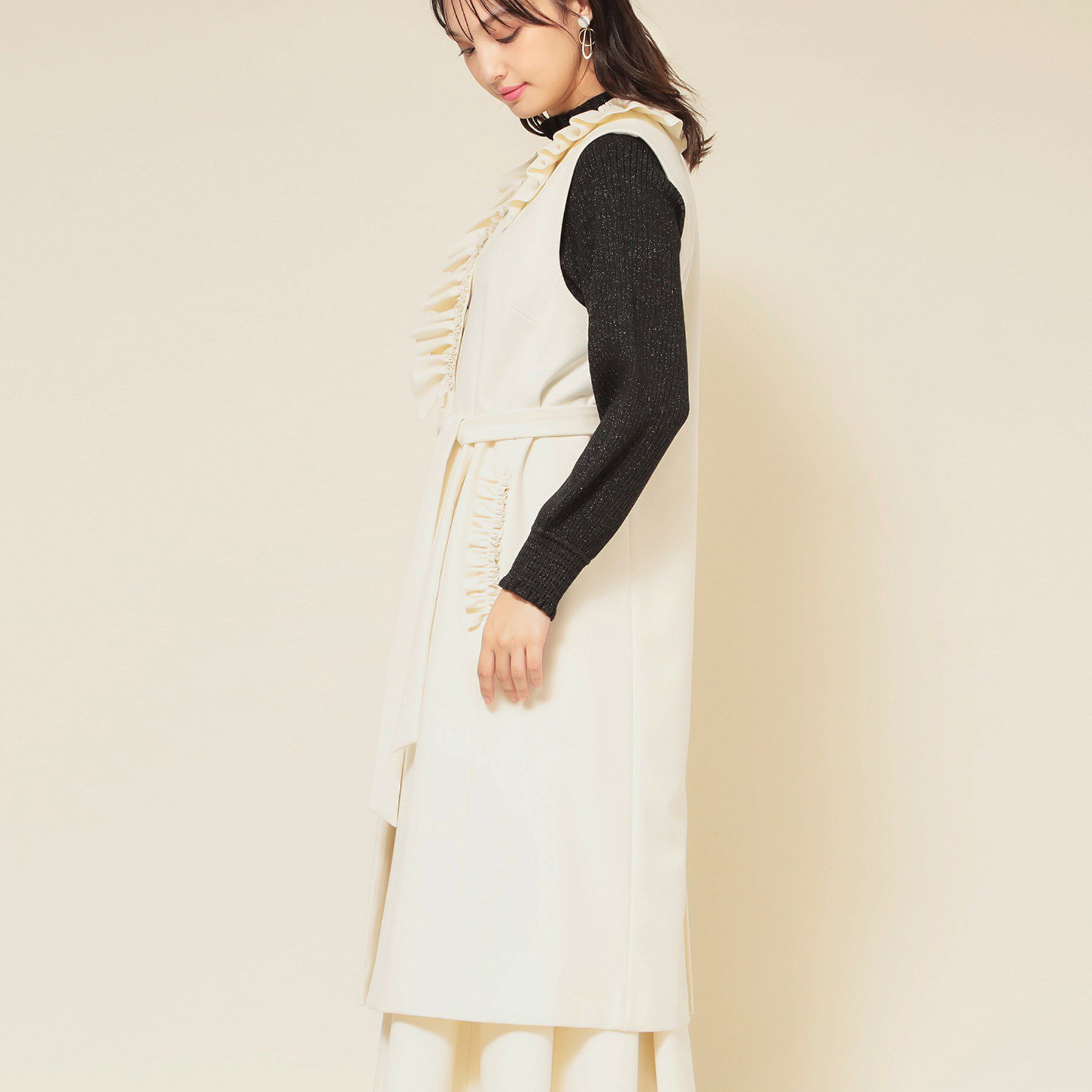 SunaUna「【COLLECTION LINE】フリルスリーブレスジレ」|ベスト・ジレ|