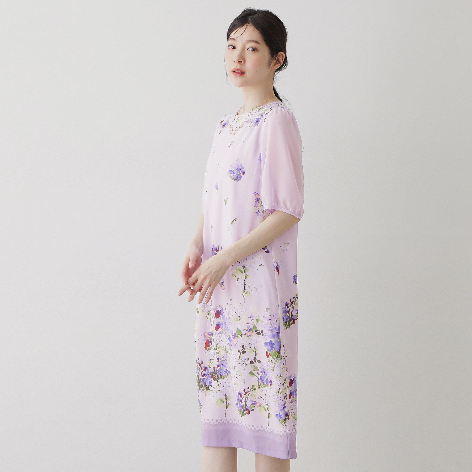 SunaUna「【袖シアー】花柄パフスリーブワンピース」|ワンピース|