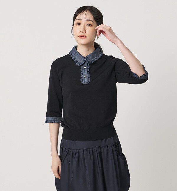 UNITED ARROWS「六分袖 デニムライク ポロニット ‐ウォッシャブル‐」|ニット・セーター|