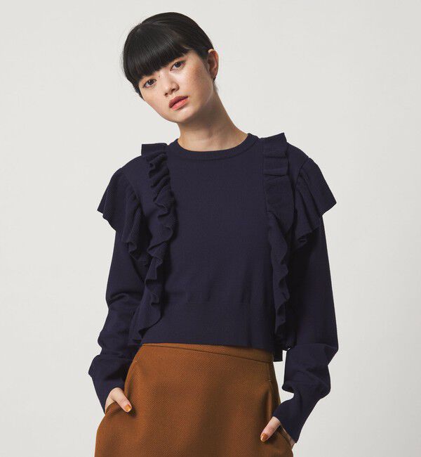 EMMEL REFINES「＜EMMEL REFINES＞EM カタフリル ニット プルオーバー」|ニット・セーター|NAVY