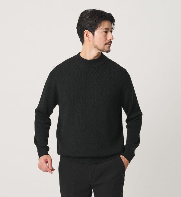 BEAUTY&YOUTH UNITED ARROWS「【WEB限定 WARDROBE SMART】マシーンウォッシャブル ウールミックス アゼ モックネック」|ニット・セーター|BLACK