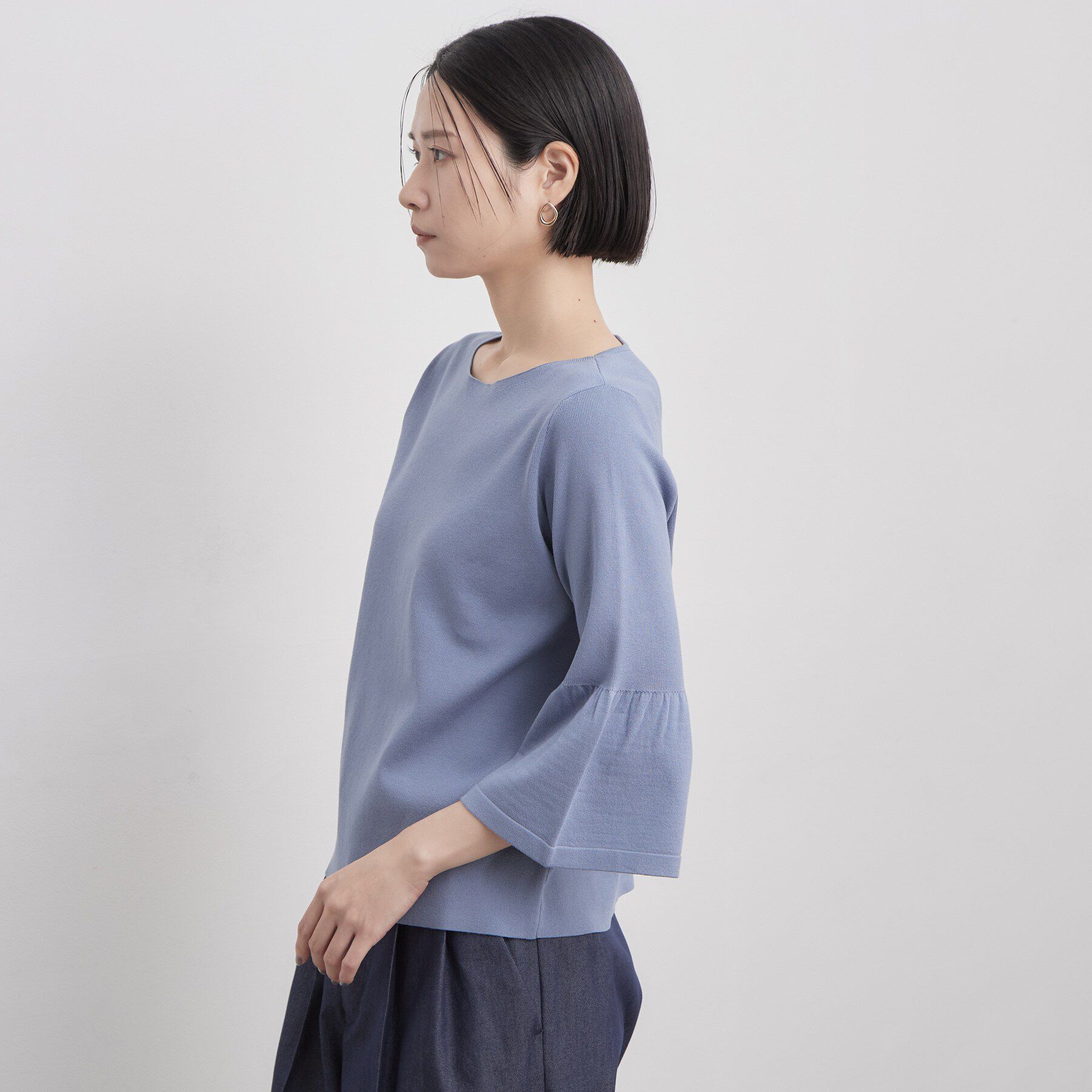 OPAQUE.CLIP「【UVケア】フレアスリーブニット／袖口レースアソート《洗濯機OK／遮熱性》」|ニット・セーター|